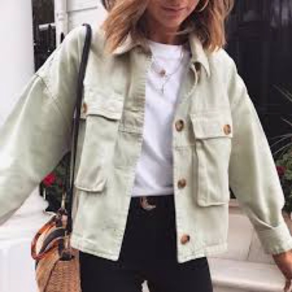 Zara Mint Green Jean Jacket | Size small
